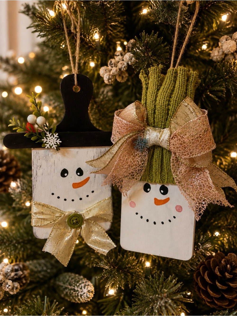Handcrafted White Snowman Wooden Holiday Decor - Set of 2 - Picture 2 of 2